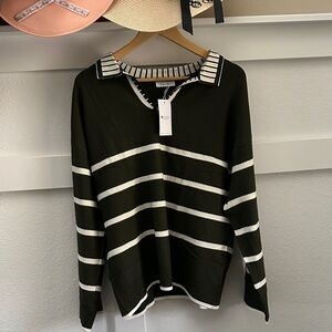 Striped Crew Neck Sweater - Black and White